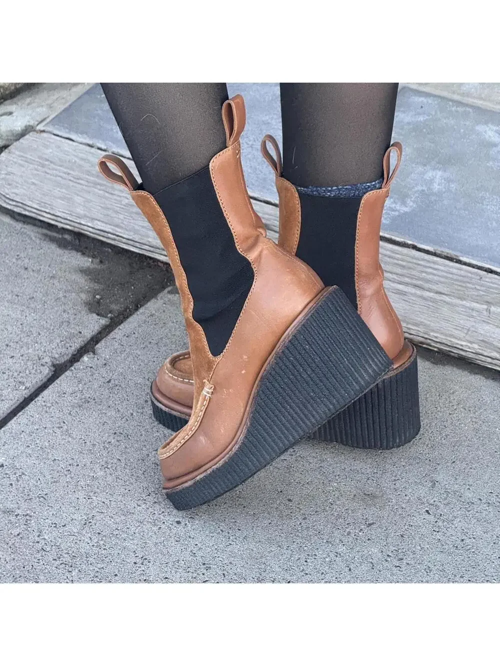 Rag & Bone Leather Platform Wedge Chelsea Boots 8.5 - Picture 5 of 6